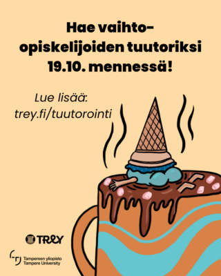 Vaihto-opiskelijoiden tuutorihaun mainos.