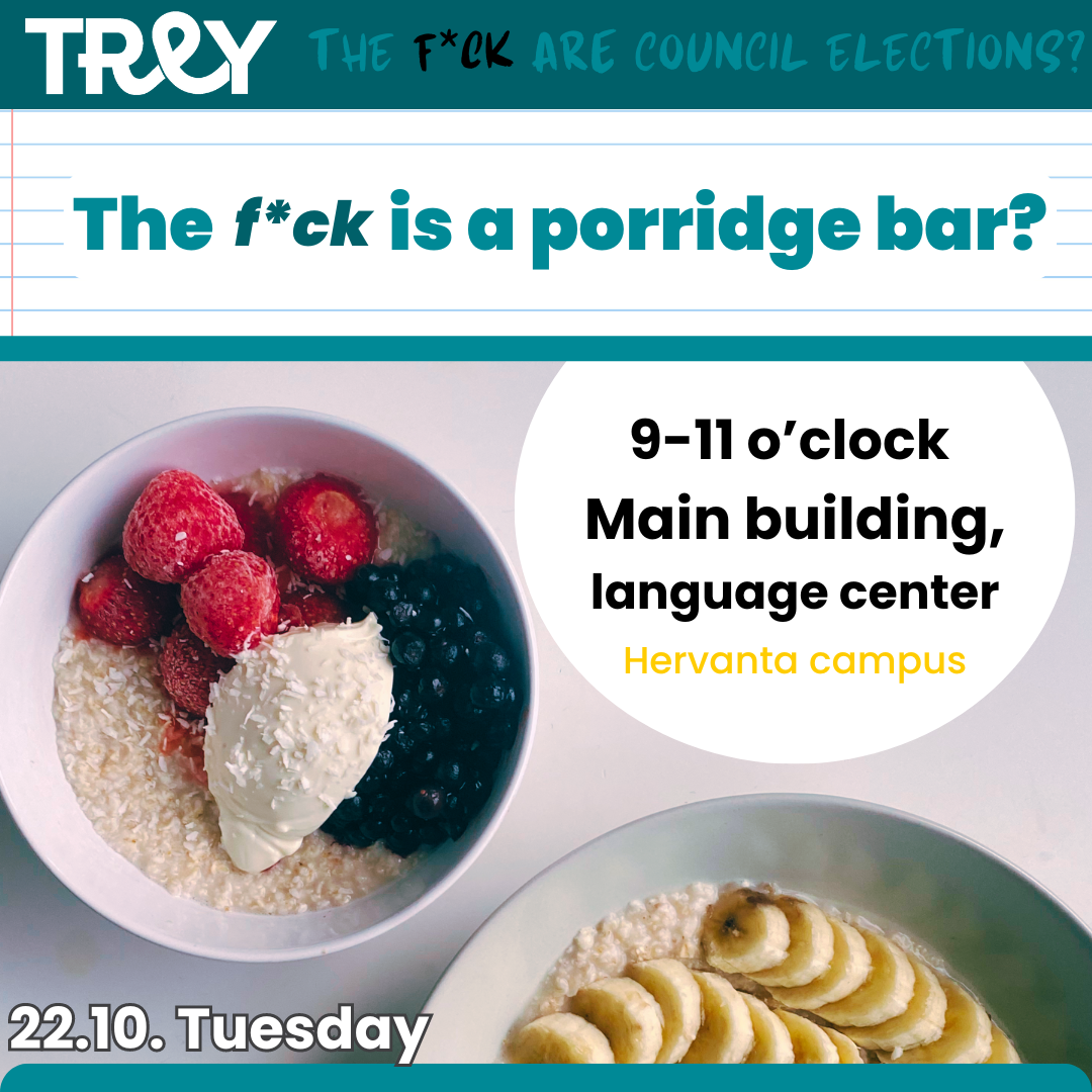 Ad for TREY's porridge bar.