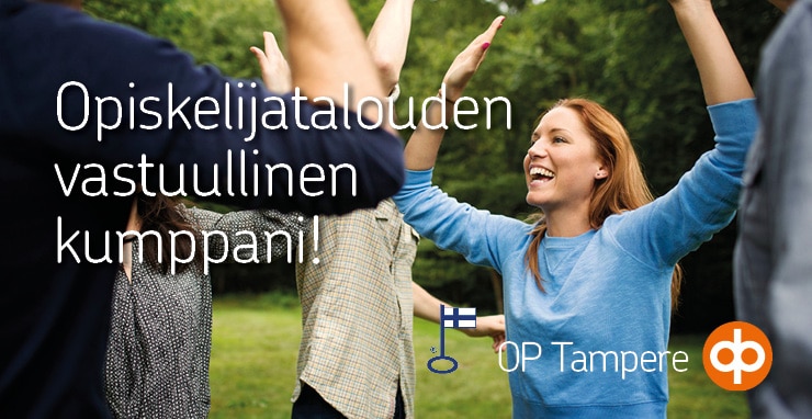 OP Tampereen logo ja teksti opiskelijatalouden vastuullinen kumppani