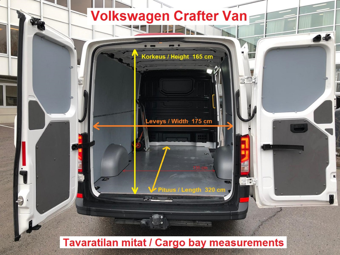 Measurements of the van cargo space (height 165 cm, width 175 cm and length 320 cm).
