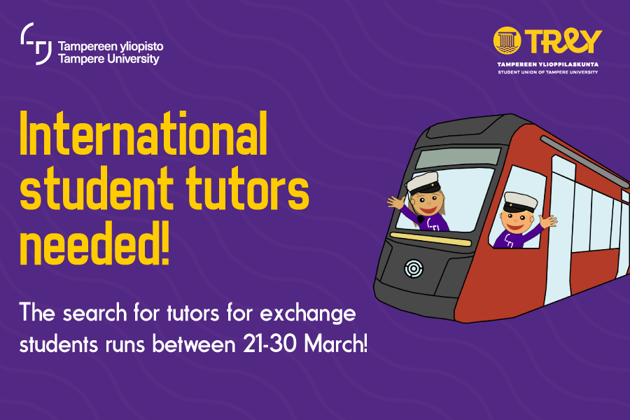 Picture showing that application period for international student tutor search is open 21.3.-30.3.2022. Fill in the application form here!